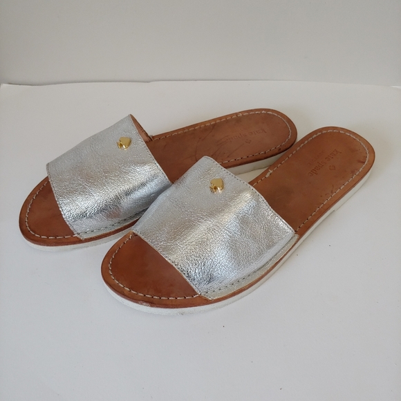 Kate Spade Imperiale Leather Metallic Slide Sandals Size 7.5 - Picture 3 of 13